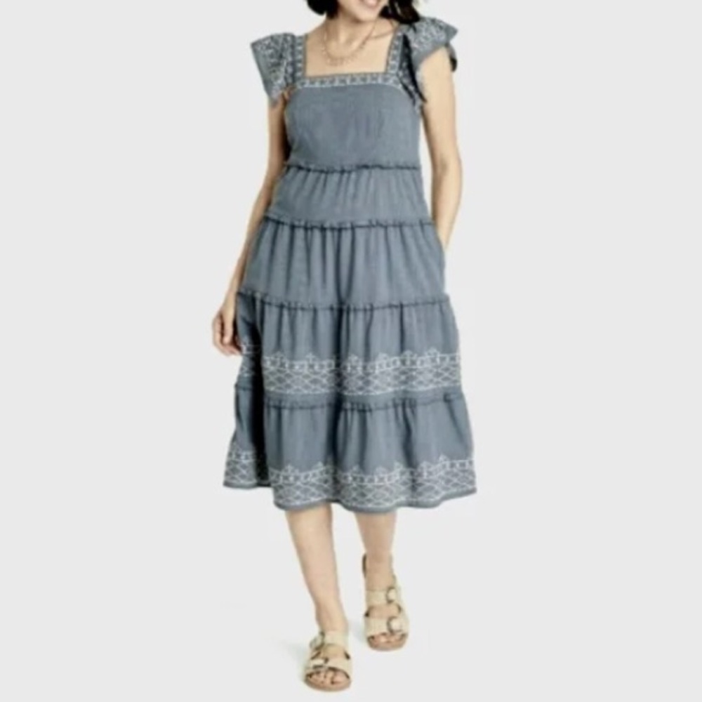Knox Rose Steel Shore Embroidered Maxi Dress